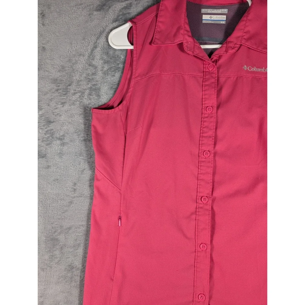 Columbia Womens M Pink Omni-Shade Sleeveless Button Up Sun Protection Hiking Top - Picture 5 of 10